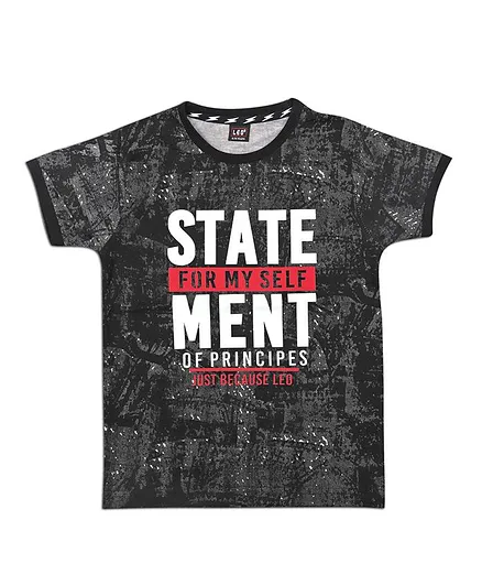 LEO State For My Self Printed Half Sleeves Tee - Black