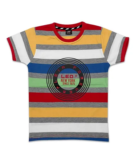 LEO Half Sleeves Typographic Print Tee - Multi Color