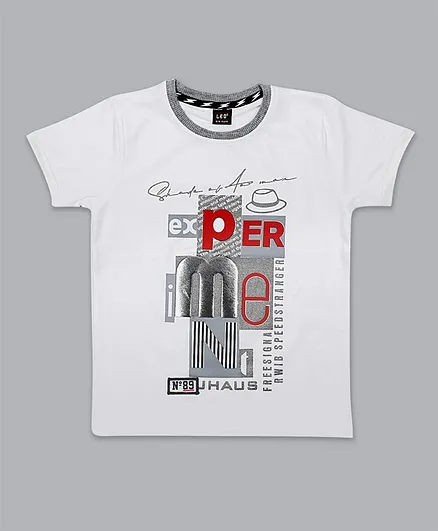 LEO Half Sleeves Typographic Print Tee - White