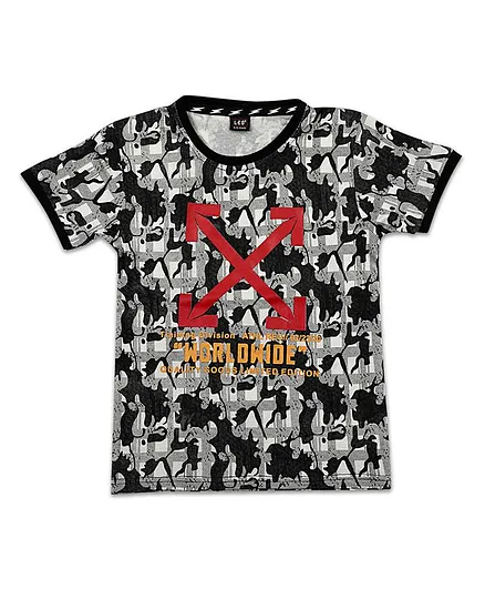 LEO Half Sleeves Typographic Print Tee - Black