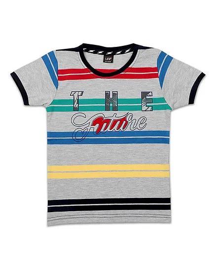 LEO Half Sleeves Typographic Print Tee - Grey