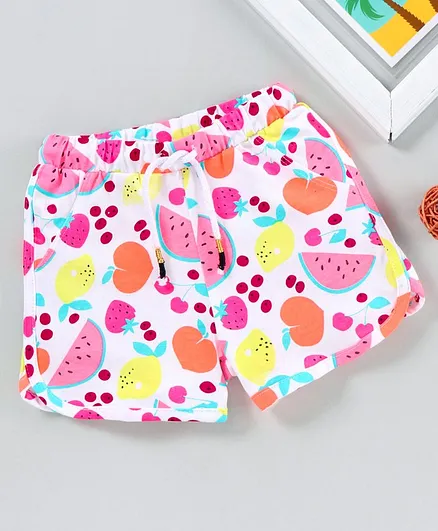 Babyhug Mid Thigh Length Shorts Fruit Print - White Pink