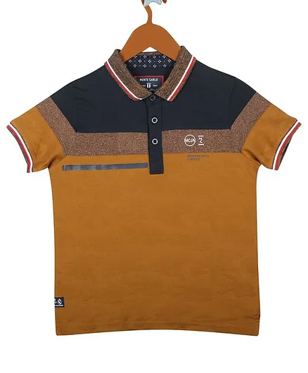 Monte Carlo Half Sleeves Colour Block Pattern Polo Tee - Light Brown