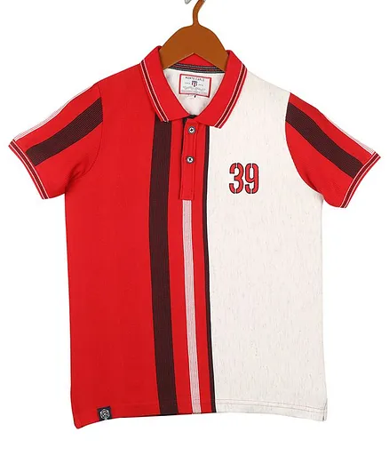 Monte Carlo Half Sleeves Color Block T-Shirt - Red Grey