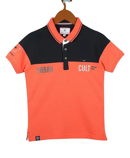 Monte Carlo Urban Print Half Sleeves Polo Tee - Navy Blue & Orange