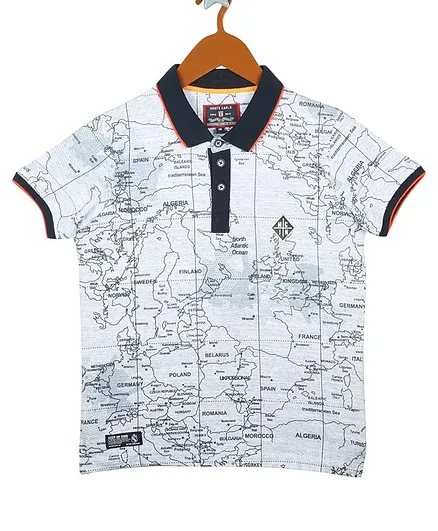 Monte Carlo Half Sleeves Map Printed T-Shirt - Royal Blue