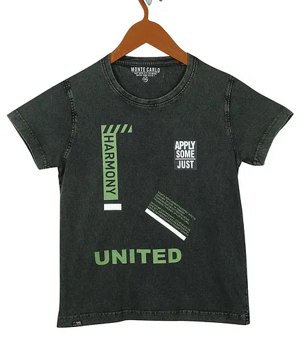 Monte Carlo Half Sleeves United Printed Tee - Black