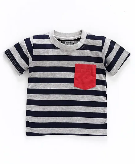 Rikidoos Half Sleeves Striped Tee - Dark Blue