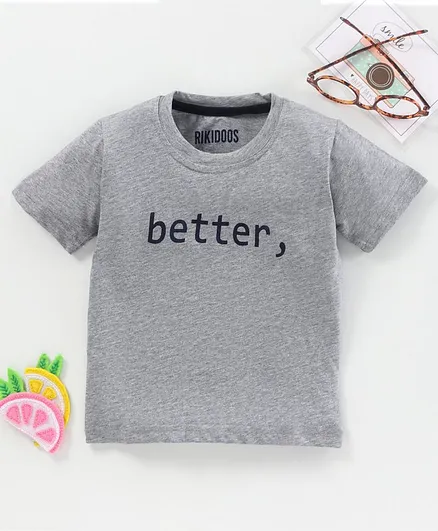 Rikidoos Half Sleeves Text Print Tee - Grey