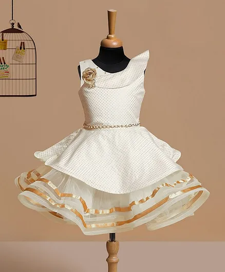Betty By Tiny Kingdom Sleeveless Polka Dotted Fit & Flare Dress - White