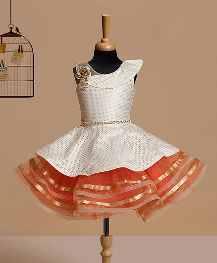 Betty By Tiny Kingdom Sleeveless Polka Dotted Fit & Flare Dress - Orange
