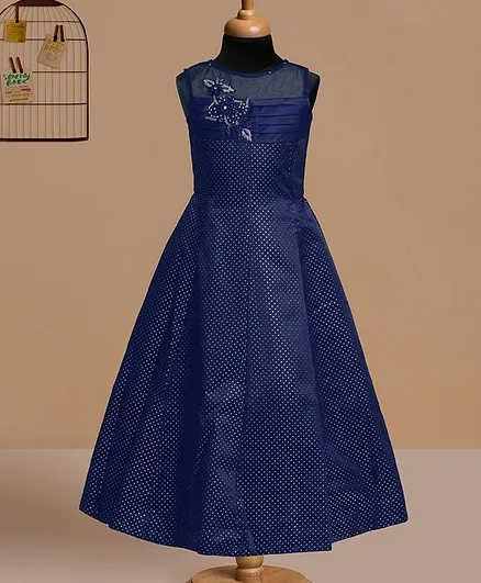 Betty By Tiny Kingdom Polka Dot Sleeveless Gown - Blue