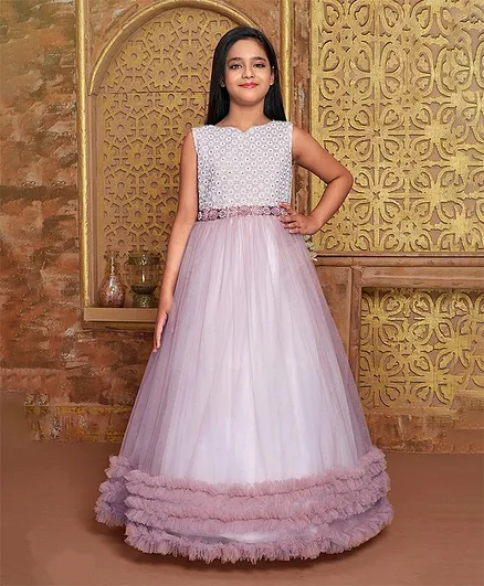 Betty By Tiny Kingdom Embroidered Floral Work Gown - Purple