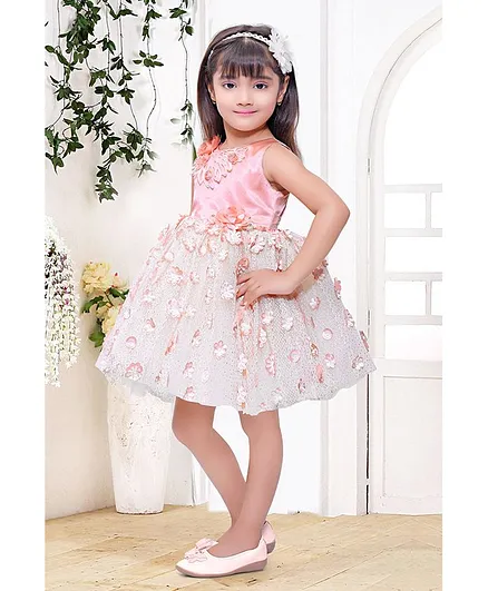 Fiona Sleeveless Flower Embellished Dress - Pink