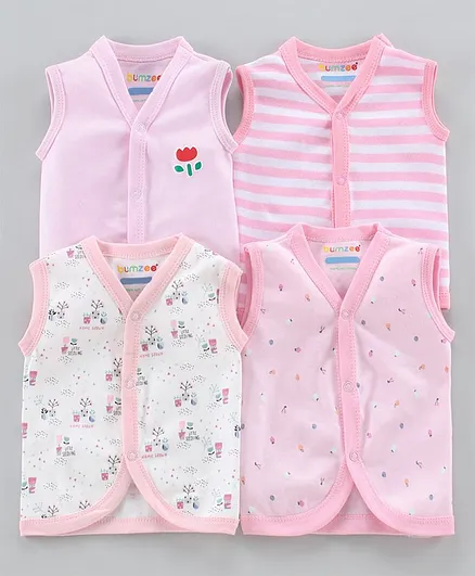 BUMZEE Pack of 4 Sleeveless Dice Print Vests - Pink