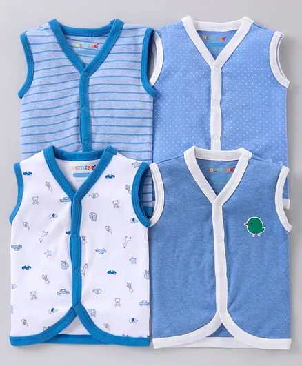 BUMZEE Pack of 4 Sleeveless Striped Vests - Blue