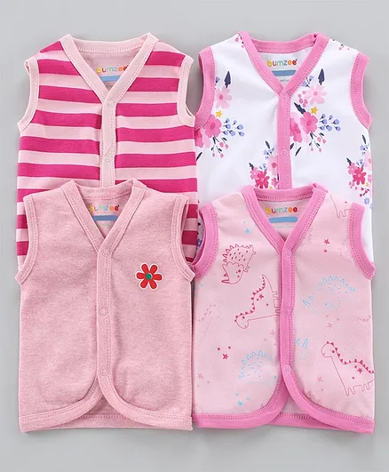 BUMZEE Pack of 4 Sleeveless Flower Print Vests - Pink