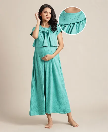 Bella Mama Half Sleeves Maternity Nighty Heart Print - Blue