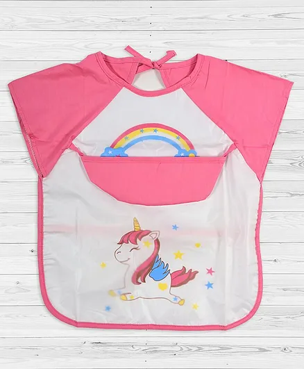 Yellow Bee Unicorn Print Bib - Pink