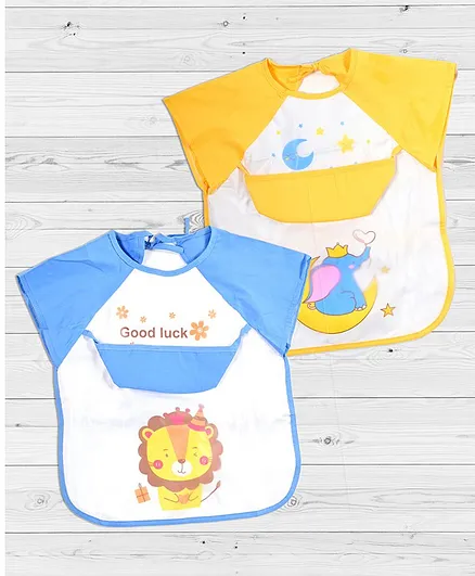 Yellow Bee Elephant and Lion Print Bib Pack of 2 - Multicolour