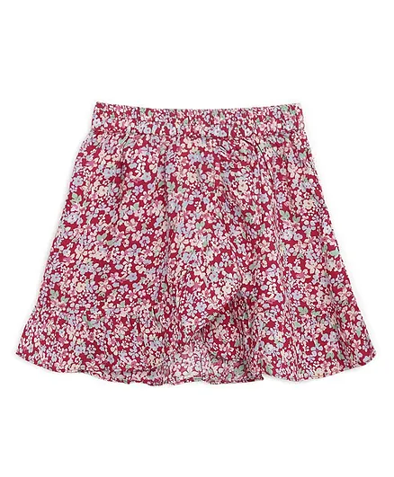 KIDKLO Floral Print Overlap Ruffle Skirt - Pink