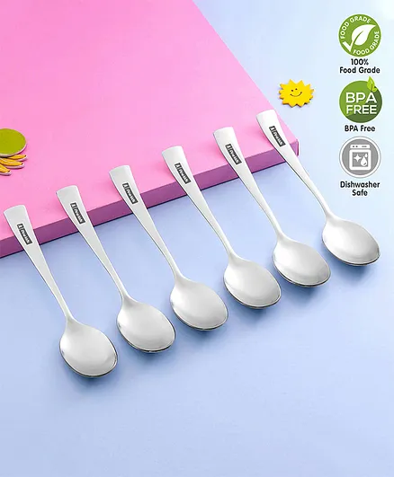 Pine Kids Stainless Steel Spoon Pack of 6 - Length 16 cm Each