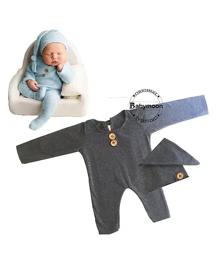 BabyMoon Strechable Bodysuit & Hat Photoshoot Props Costumes - Blue