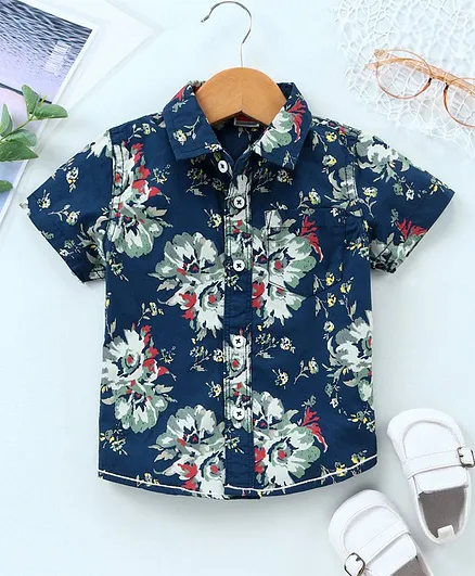 Babyhug Half Sleeves Shirt Floral Print - Blue