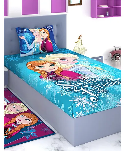 Athom Trendz Disney Frozen Single Bed Sheet with Pillow Cover - Blue