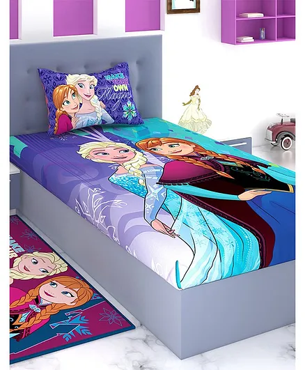 Athom Trendz Disney Frozen Single Bed Sheet with Pillow Cover - Purple