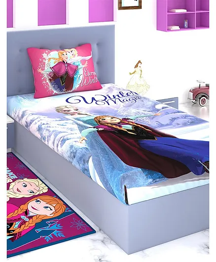 Athom Trendz Disney Frozen Single Bed Sheet with Pillow Cover - Blue
