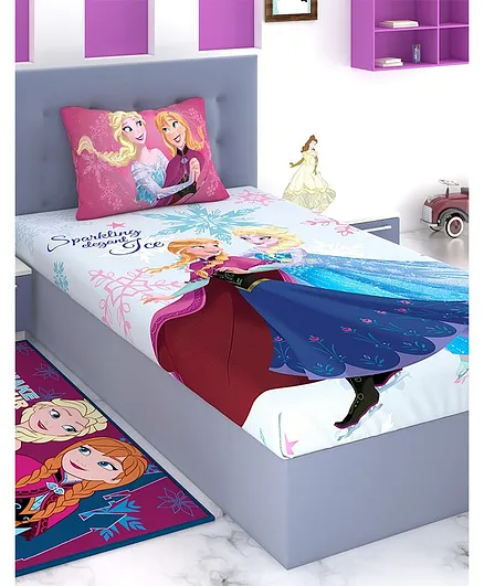 Athom Trendz Disney Frozen Single Bed Sheet with Pillow Cover - Blue