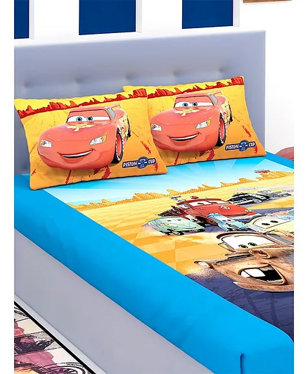 Athom Trendz Disney Pixar Cars Double Bed Sheet with Pillow Covers - Red