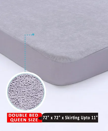Babyhug Soft Terry Breathable & Waterproof Mattress Protector Fitted Cover Sheet - Grey