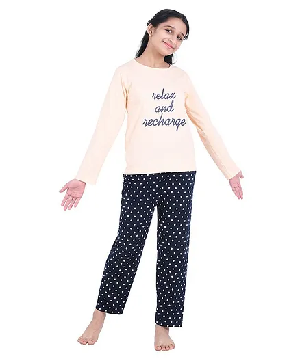 Funkrafts Full Sleeves 100% Cotton Relax & Recharge Print Night Suit - Peach