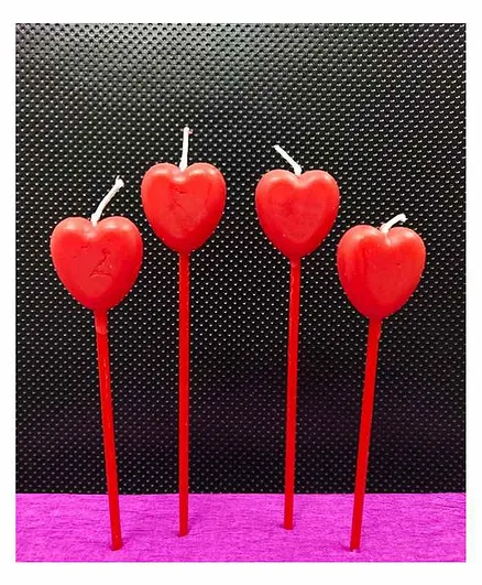 Funcart Heart Shape Candles Red - Pack Of 4