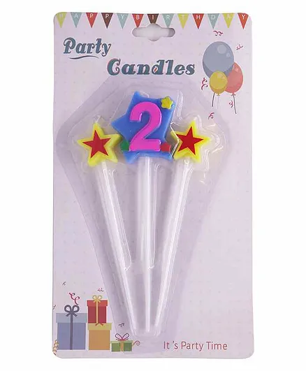 Funcart Two Star Numerical Number 2 Cake Topper Candle - Multicolour
