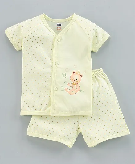 Simply Half Sleeves Night Suit Bear Print - Green