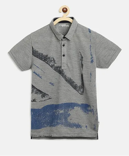 Li'L tomatoes Half Sleeves Abstract Print Detailing Polo Tee With A Surprise Gift - Grey