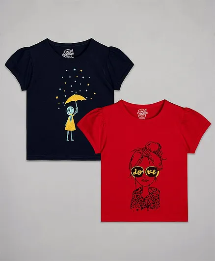 The Sandbox Clothing Co Girl Print Short Sleeves Pack Of 2 Tee - Multi Color