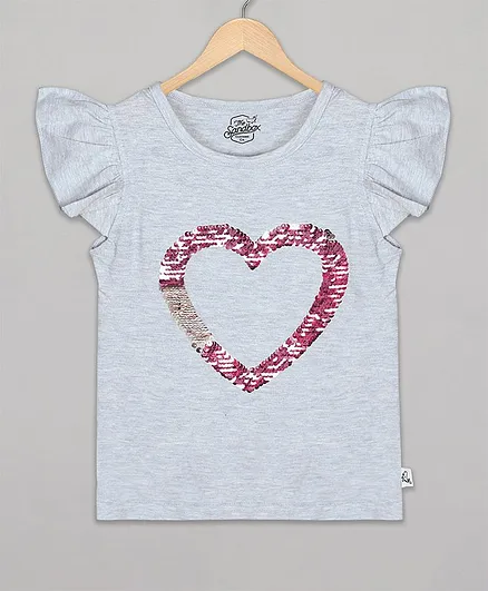 The Sandbox Clothing Co Hearts Print Cap Sleeves Tee - Grey