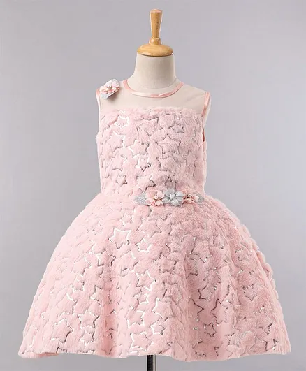 Enfance Sleeveless Sequined Stars Detailing Dress - Peach
