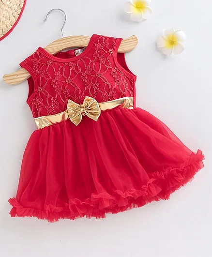 Mark & Mia Sleeveless Frock Style Onesie Bow Detail - Red