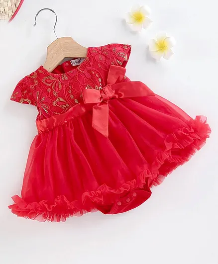 Mark & Mia Short Sleeves Party Wear Frock Style Onesie - Red