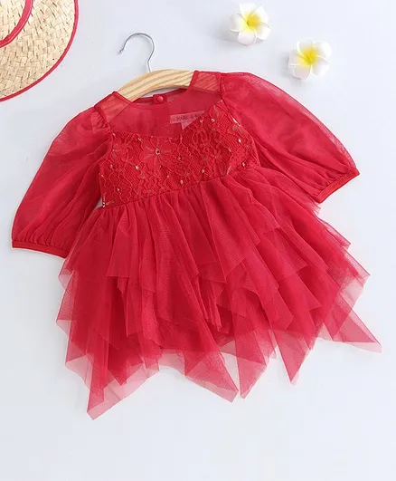 Mark & Mia Full Sleeves Layered Frock Style Onesie - REd
