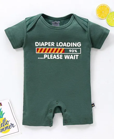 Mini Taurus Half Sleeves Romper Text Print - Green