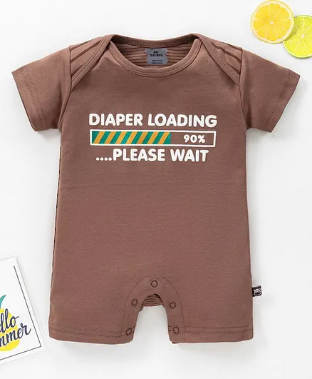 Mini Taurus Half Sleeves Rompers Text Print - Brown