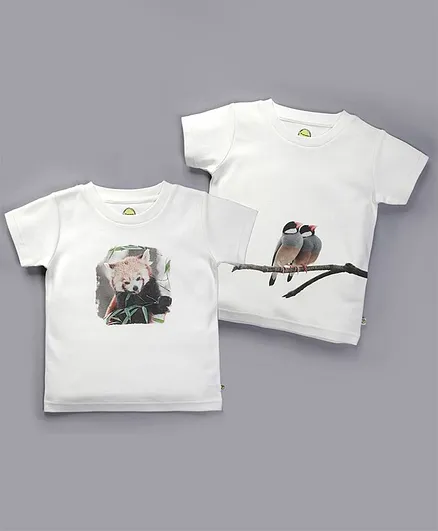 Pranava Half Sleeves Animal Print Pack Of 2 Tee - White
