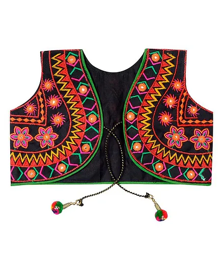 Banjara India Sleeveless Star Embroidered Short Jacket - Black