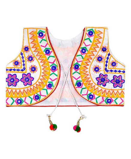 Banjara India Sleeveless Star Embroidered Short Jacket - White